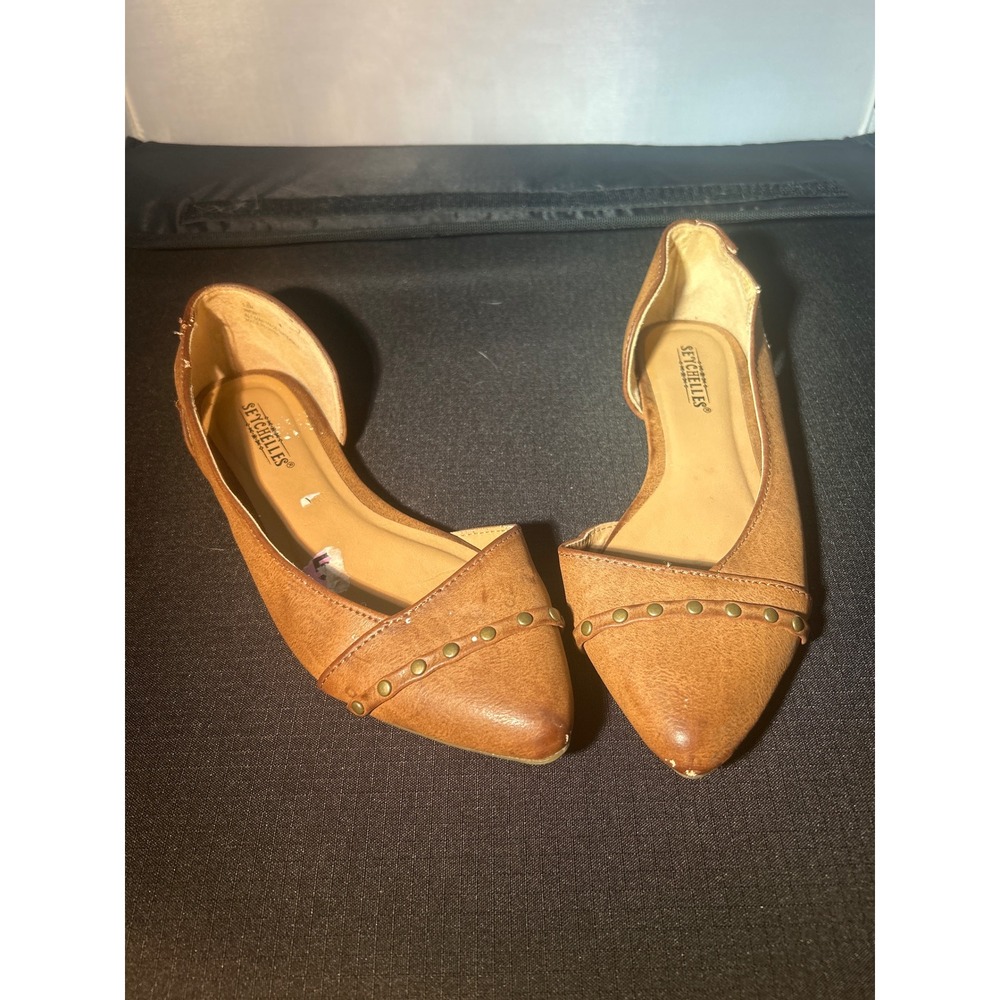 Seychelles Flats Shoes Womens 5.5 Brown Faux Leather Pointed Toe Studded